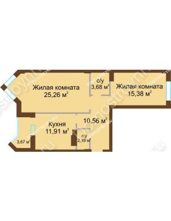 2 комнатная квартира 70,82 м² - ЖК Грани