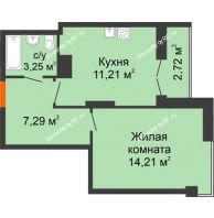 1 комнатная квартира 38,68 м² в ЖК Рассвет, дом № 10 - планировка