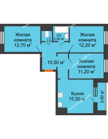 3 комнатная квартира 68,8 м² в ЖК Левенцовка парк, дом Корпус 8-5