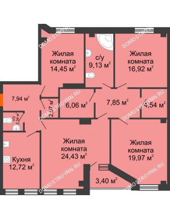 4 комнатная квартира 130,45 м² в ЖК Дом на Провиантской, дом № 12