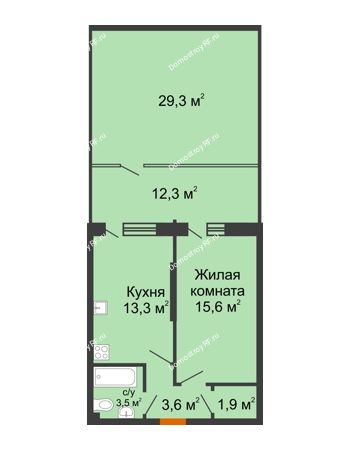 1 комнатная квартира 79,5 м² в ЖК Самолет, дом 4 очередь - Литер 22