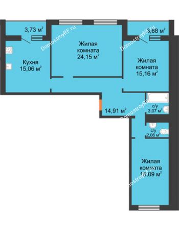 3 комнатная квартира 97,91 м² в ЖК Новая Самара, дом № 44