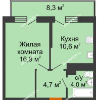 1 комнатная квартира 36,2 м² в ЖК Отражение, дом Литер 1.2 - планировка
