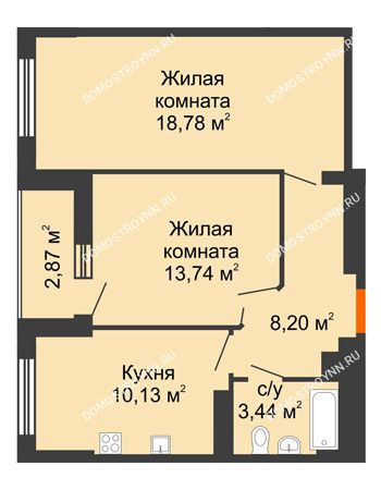 2 комнатная квартира 55,73 м² - ЖК Орбита