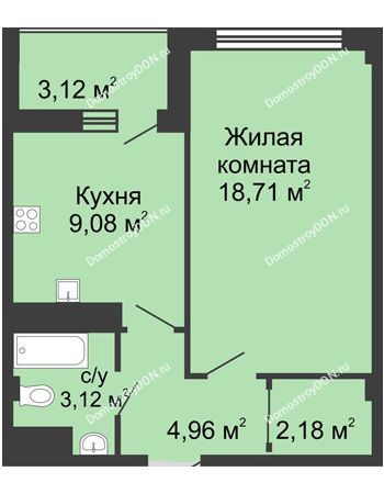 1 комнатная квартира 38,64 м² в  ЖК РИИЖТский Уют, дом Секция 1-2