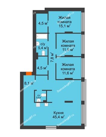3 комнатная квартира 117,1 м² в Квартал Новин, дом 5 очередь ГП-5