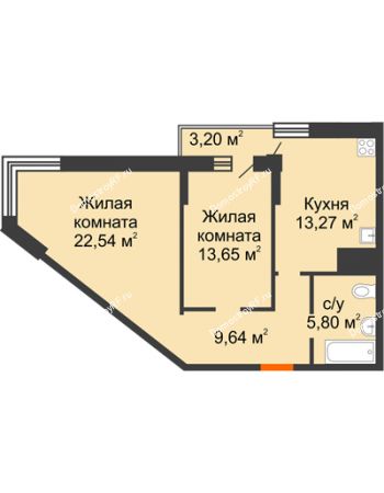 2 комнатная квартира 66,5 м² в Жилой район Волгарь, дом № 1