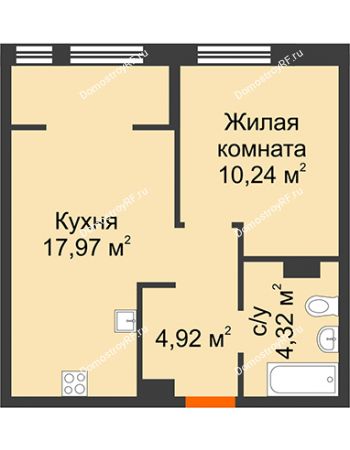 1 комнатная квартира 37,95 м² в ЖК Сердце Сибири, дом № 74, квартал Нефтяников (ГП-1)