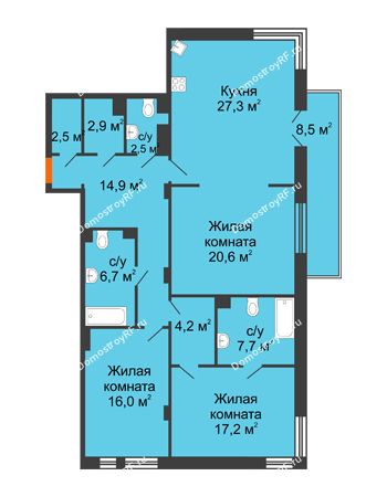 3 комнатная квартира 125,2 м² в КД Лобачевский, дом № 1