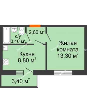 1 комнатная квартира 28,8 м² - ЖК Ленина, 187