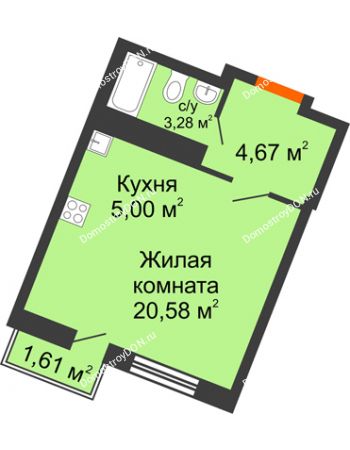 Студия 28,69 м² в ЖК Мечников, дом ул. Мечникова, 37