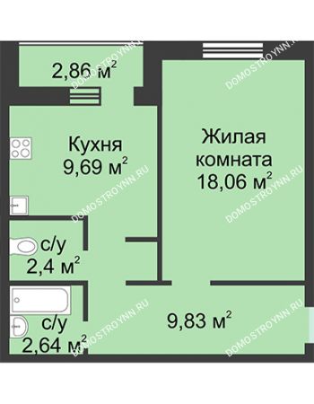 1 комнатная квартира 42,62 м² в ЖК Корабли, дом № 1