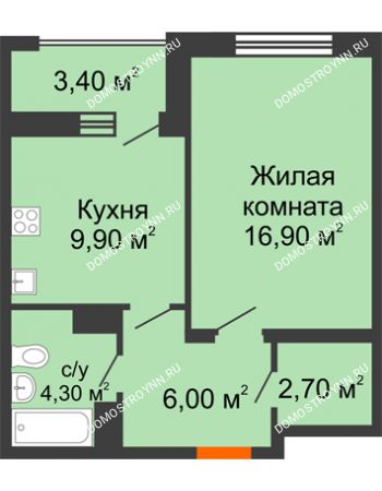 1 комнатная квартира 41,5 м² - ЖД по ул. Радио