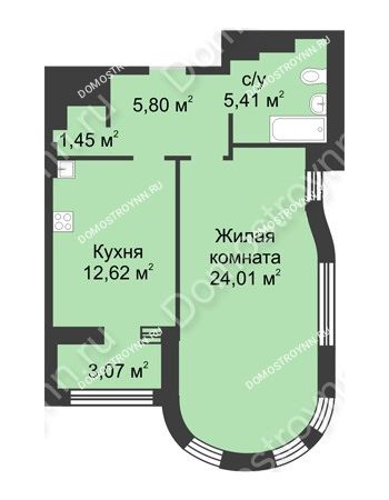 1 комнатная квартира 50,83 м² в ЖК Караваиха, дом № 5