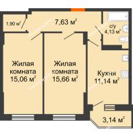 2 комнатная квартира 56,46 м² в ЖК Свобода, дом №2 - планировка