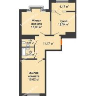 2 комнатная квартира 68,47 м² в ЖК Сердце, дом № 1 - планировка