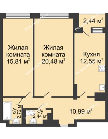 2 комнатная квартира 67,43 м² - ЖК Гвардейский-2