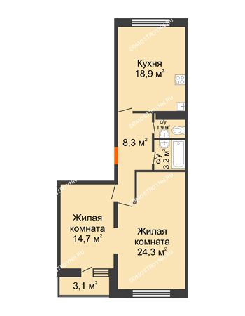 2 комнатная квартира 72,9 м² - ЖК Дом на Горького