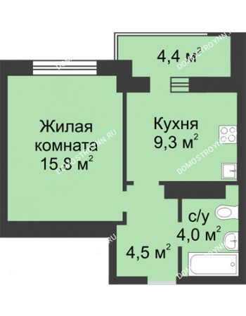 1 комнатная квартира 35,8 м² в ЖК Аквамарин, дом №2