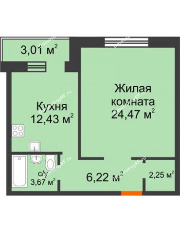 1 комнатная квартира 52,05 м² в ЖК Троицкий, дом № 2