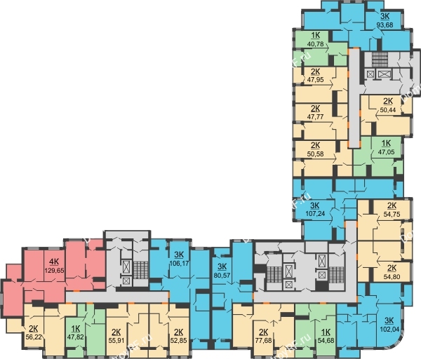 Планировка 7 этажа в доме корпус А, блок-секция 1,2,3 в ЖК Столичный