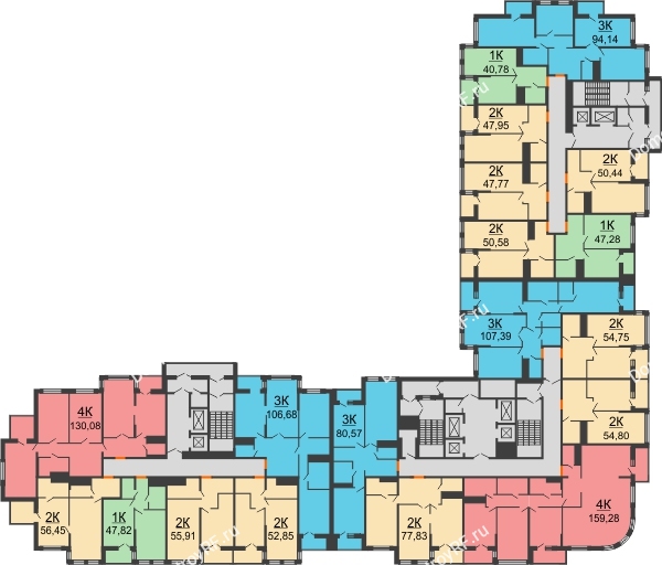 Планировка 17 этажа в доме корпус А, блок-секция 1,2,3 в ЖК Столичный
