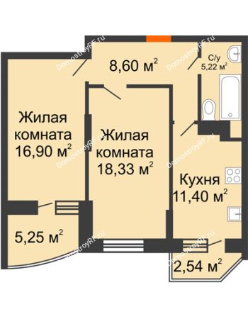 2 комнатная квартира 63,83 м² в ЖК Россинский парк, дом Литер 1
