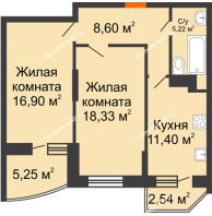 2 комнатная квартира 63,83 м² в ЖК Россинский парк, дом Литер 1 - планировка