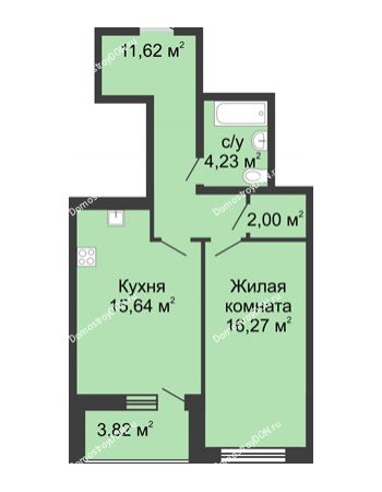 1 комнатная квартира 53,58 м² в ЖК Тихий Дон, дом № 2