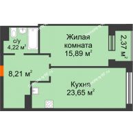1 комнатная квартира 44,77 м², ЖК ГОРОДСКОЙ КВАРТАЛ UNO (УНО) - планировка