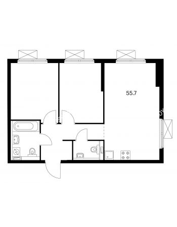 2 комнатная квартира 55,7 м² в ЖК Савин парк, дом корпус 1