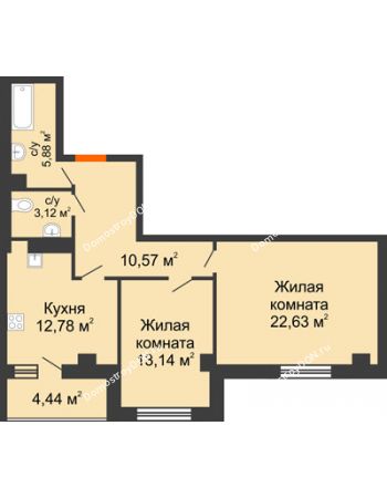 2 комнатная квартира 72,56 м² - ЖК Площадь Ленина