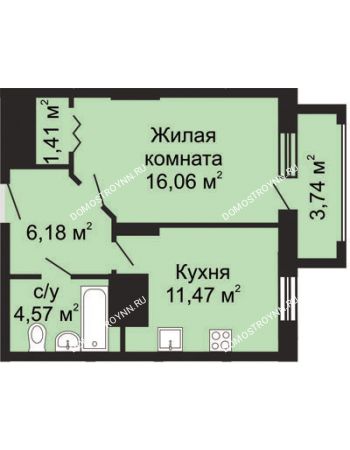 1 комнатная квартира 41,56 м² - ЖК Гелиос