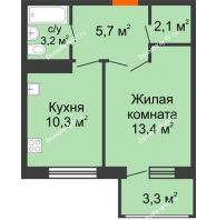 1 комнатная квартира 35,3 м², ЖК Первая высота - планировка