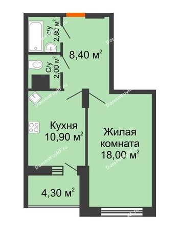 1 комнатная квартира 44,5 м² в ЖК Высота, дом 4 позиция