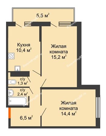 2 комнатная квартира 51,9 м² в ЖК Акварели-2, дом Литер 4
