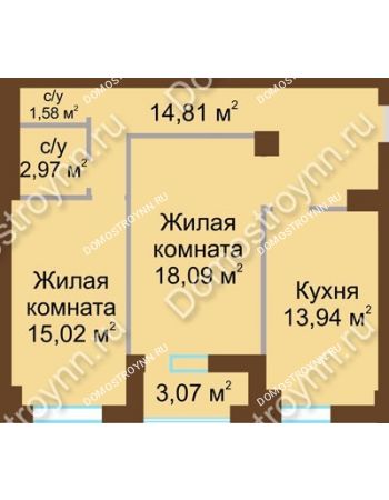 2 комнатная квартира 67,3 м² - ЖК Грани