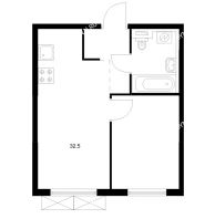 1 комнатная квартира 32,5 м² в ЖК Савин парк, дом корпус 8 - планировка