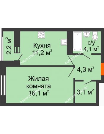 1 комнатная квартира 39,9 м² в ЖК Октава, дом № 3