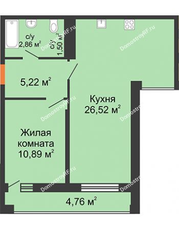1 комнатная квартира 47,18 м² в ЖК Рекорд, дом № 90/2, блок 1,2