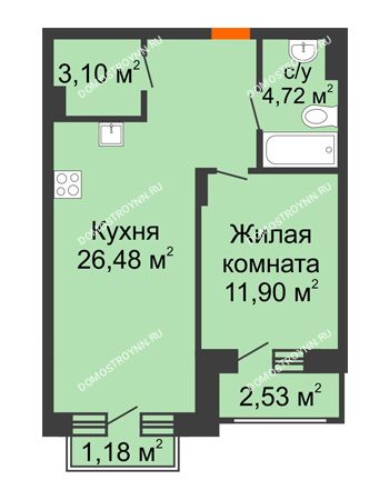 1 комнатная квартира 47,82 м² - ЖК Шаляпин