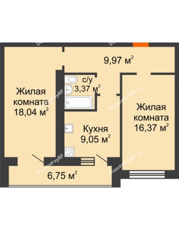 2 комнатная квартира 63,55 м² в ЖК Новая Самара, дом № 46