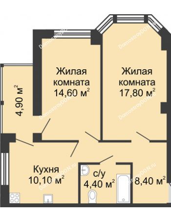 2 комнатная квартира 60,2 м² в ЖК Мега, дом № 2