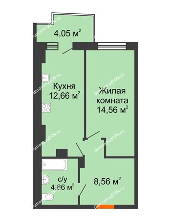 1 комнатная квартира 41,51 м² в ЖК Сердце Ростова 2, дом Литер 8