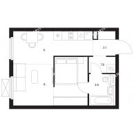 1 комнатная квартира 34,9 м² в ЖК Савин парк, дом корпус 5 - планировка