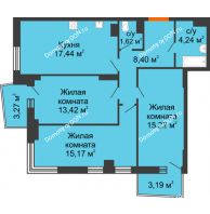 3 комнатная квартира 78,52 м² в ЖК Сердце Ростова 2, дом Литер 1 - планировка
