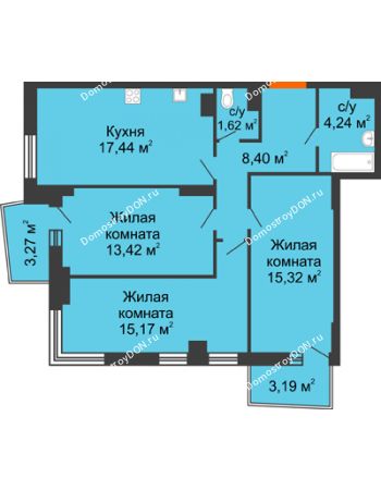 3 комнатная квартира 78,21 м² в ЖК Сердце Ростова 2, дом Литер 2