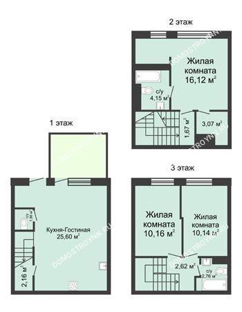 4 комнатная квартира 91 м² в КП Баден-Баден, дом № 44 (от 73 до 105 м2)