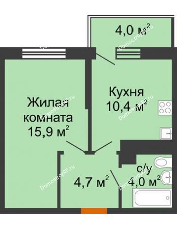 1 комнатная квартира 35 м² в ЖК Отражение, дом Литер 1.2