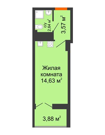 Студия 22,78 м² в ЖК Аврора, дом № 3
